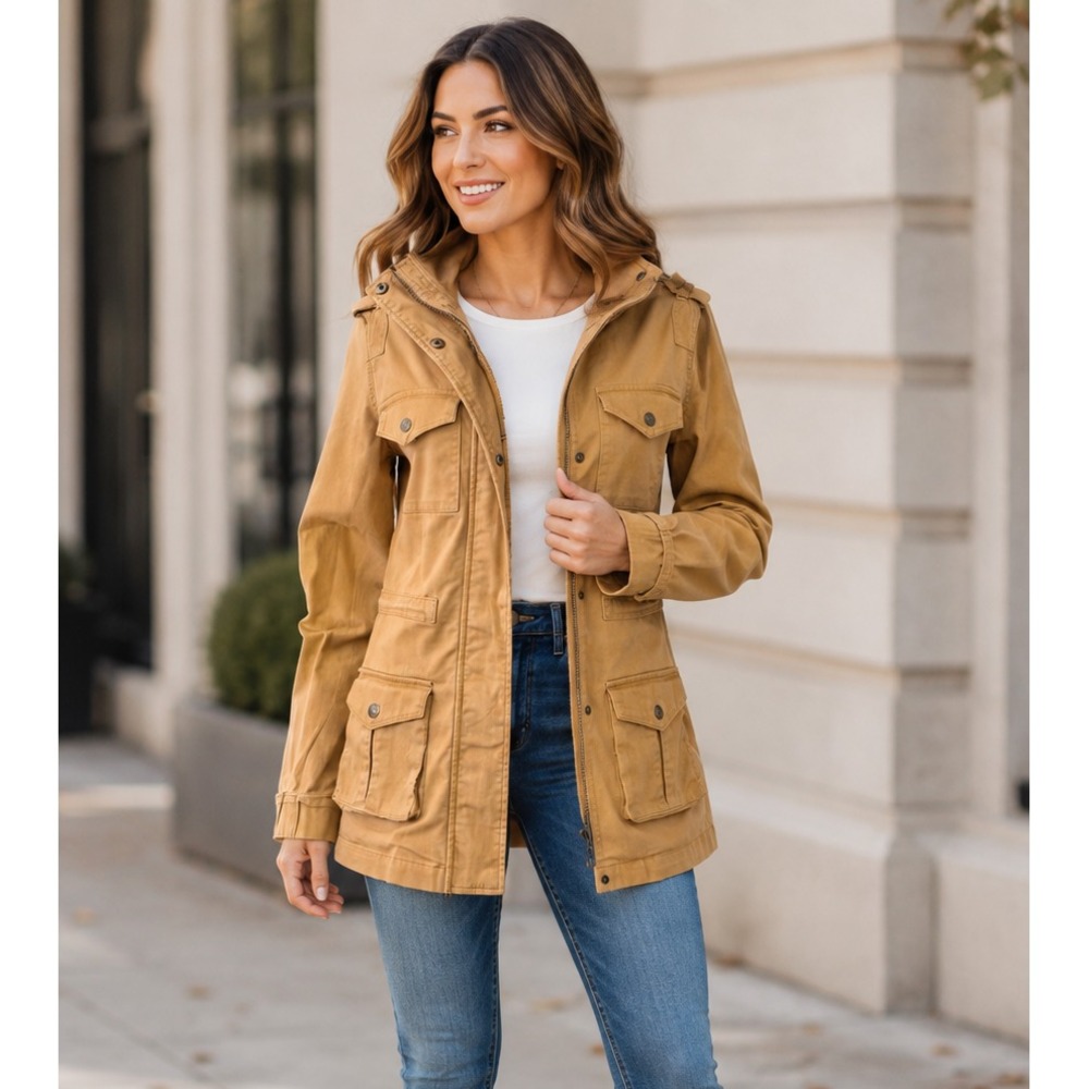 Tinsel Women's Utility Field Jacket Size S Mustard Cotton Twill Military Cargo